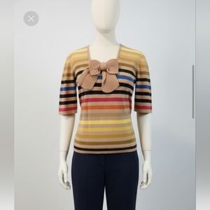Sonia Rykiel Cotton Stripe Sweater with Bow